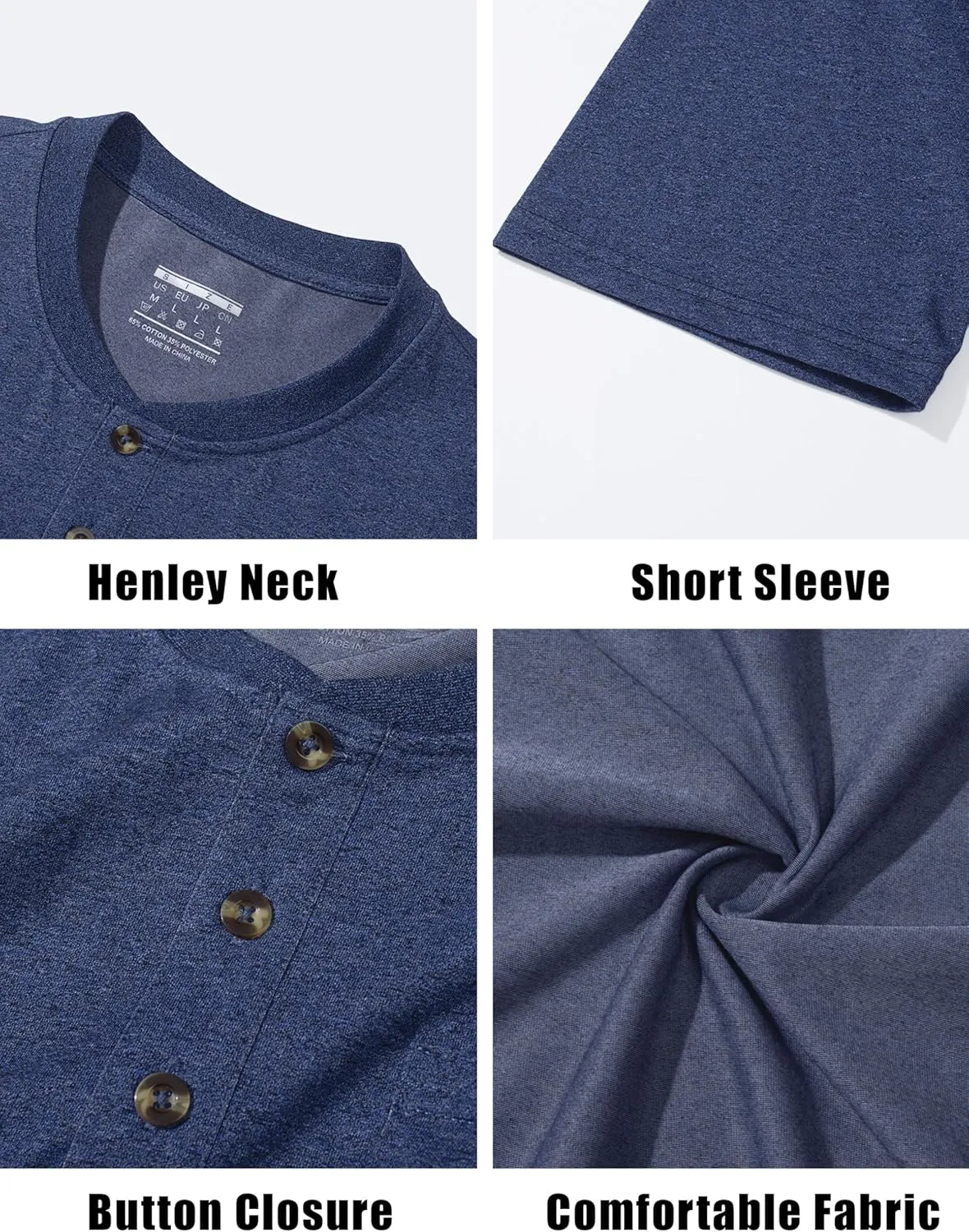 CRYSULLY Men's Henley Shirt Short Sleeve Cotton T-Shirts Pocket 3 Button Tops Lightweight Casual Basic Tee