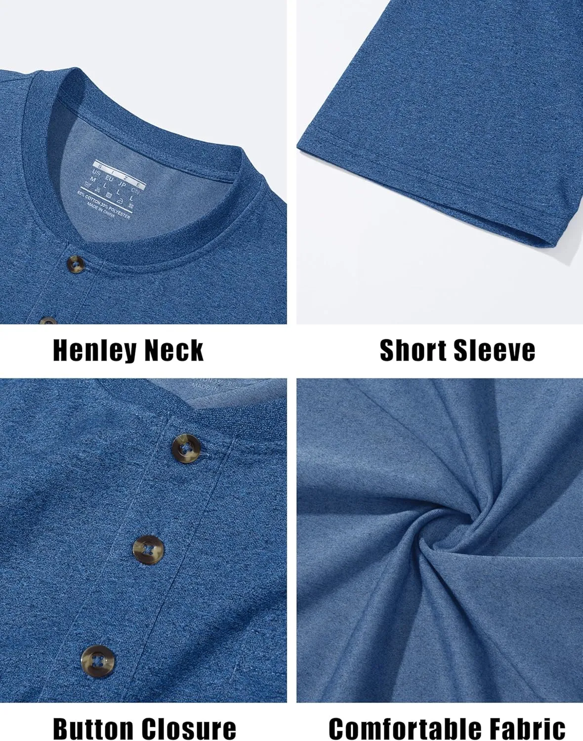 CRYSULLY Men's Henley Shirt Short Sleeve Cotton T-Shirts Pocket 3 Button Tops Lightweight Casual Basic Tee
