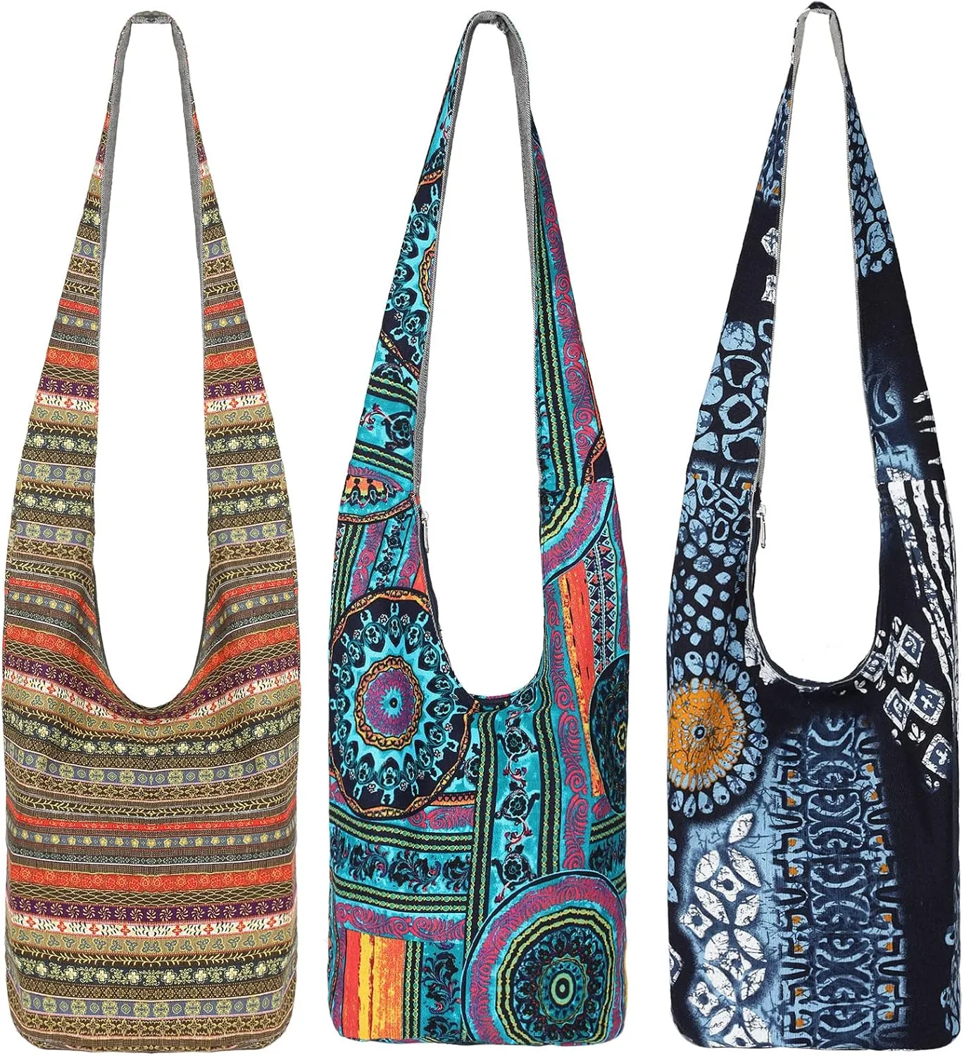 Cunno 3 Pieces Boho Bags for Crossbody Hippie Handbags Bohemian Bags Ethnic Style Accessory Lady's Hippie Crossbody Shoulder Women Tourist Handbag for Women Men Unisex