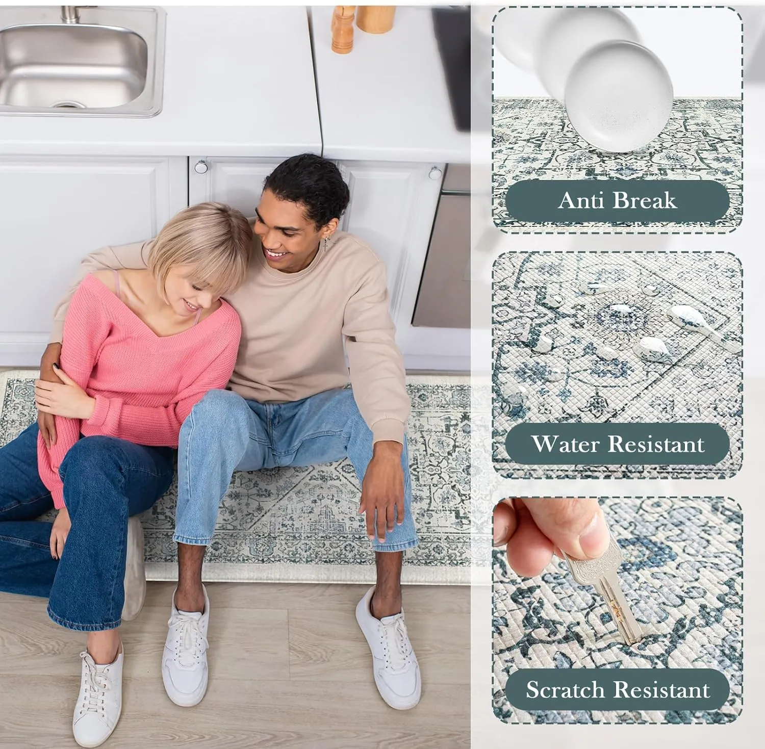 Cushioned Kitchen Floor Mats Anti Fatigue Kitchen Mat, Non-Slip Kitchen Rugs Sets of 2, Waterproof Comfort Standing Mats for Laundry Office 17.3"x29" 17.3"x59"(Light Blue)