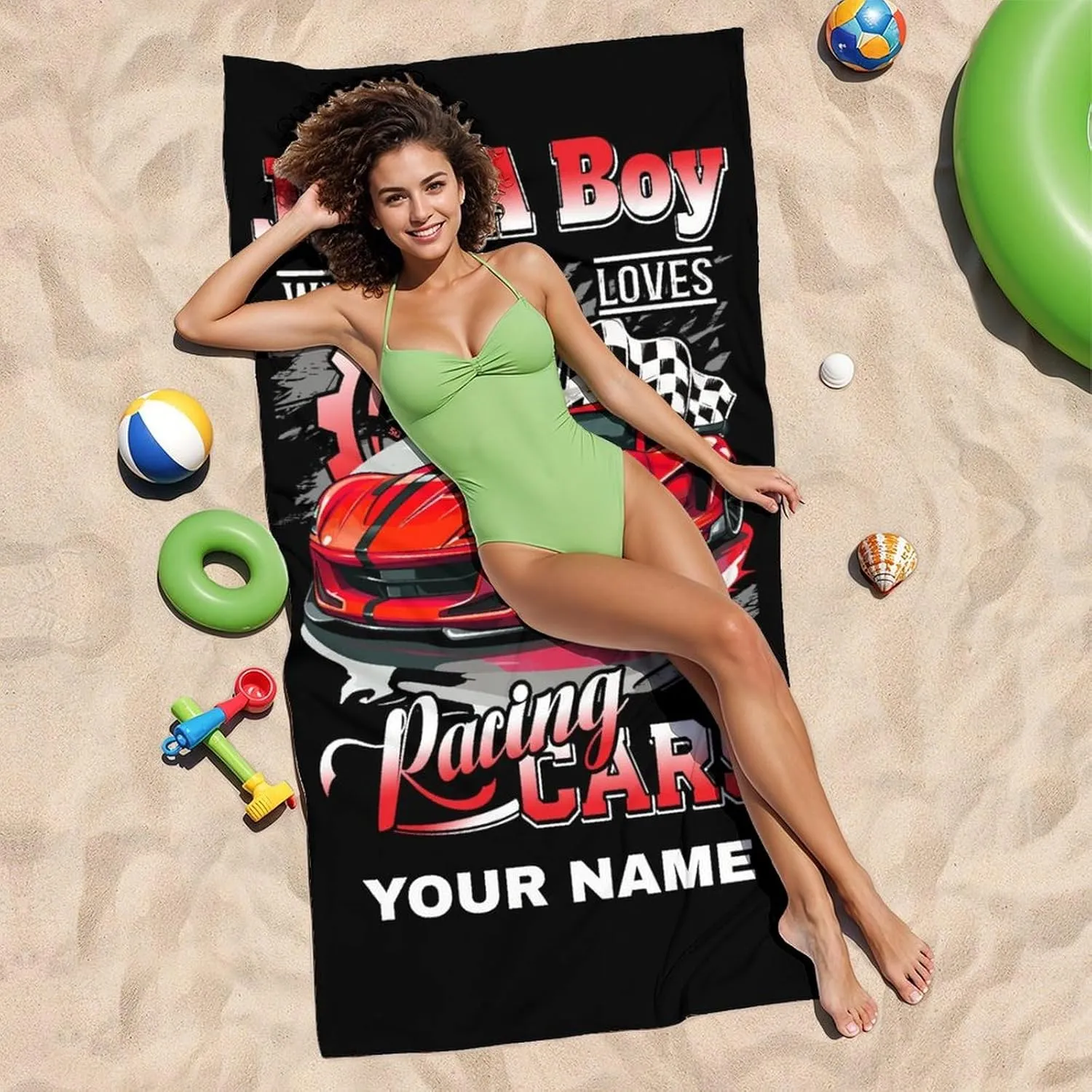 Custom Beach Towels for Kids, Personalized Lightweight Quick Dry Race Car Towels for Boys Teens, 60x30 Inch Cool Sandless Beach Essentials Gifts for Swimming, Gym, Yoga, Sports