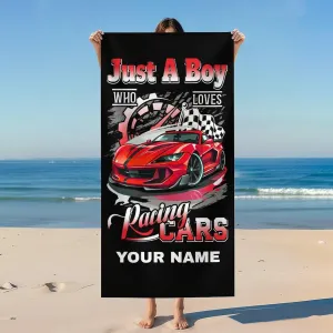 Custom Beach Towels for Kids, Personalized Lightweight Quick Dry Race Car Towels for Boys Teens, 60x30 Inch Cool Sandless Beach Essentials Gifts for Swimming, Gym, Yoga, Sports