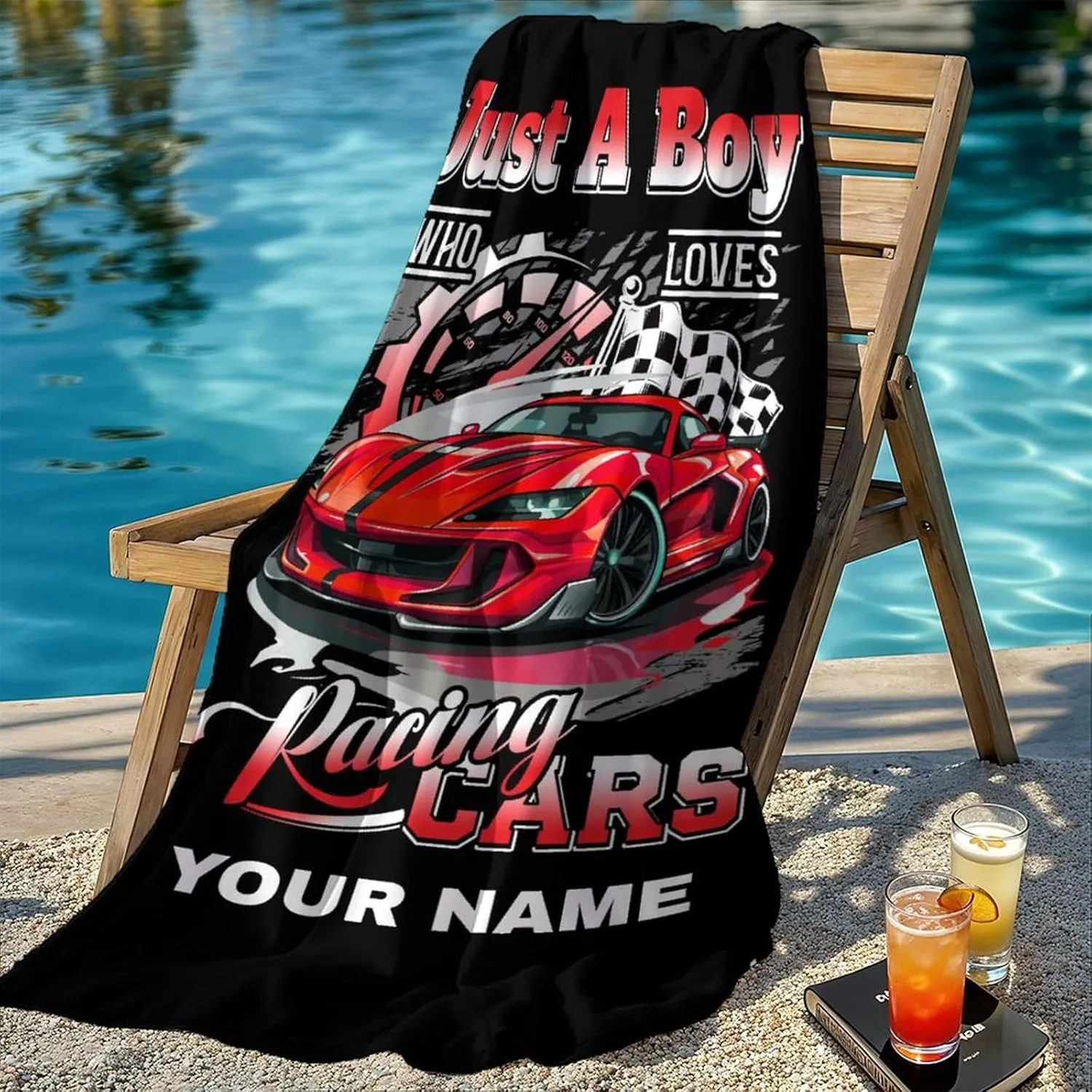 Custom Beach Towels for Kids, Personalized Lightweight Quick Dry Race Car Towels for Boys Teens, 60x30 Inch Cool Sandless Beach Essentials Gifts for Swimming, Gym, Yoga, Sports
