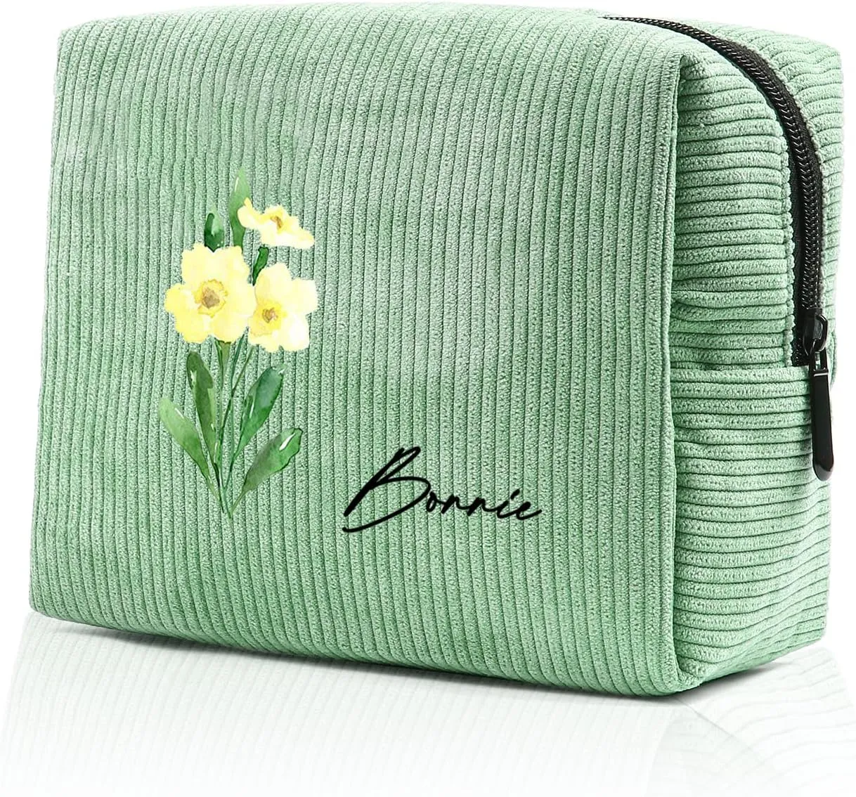 Custom Name Makeup Bags for Women Personalized Travel Cosmetic Bag with Birth Flower Portable Make Up Bags Customized Gifts for Women Mother Sister (Green)