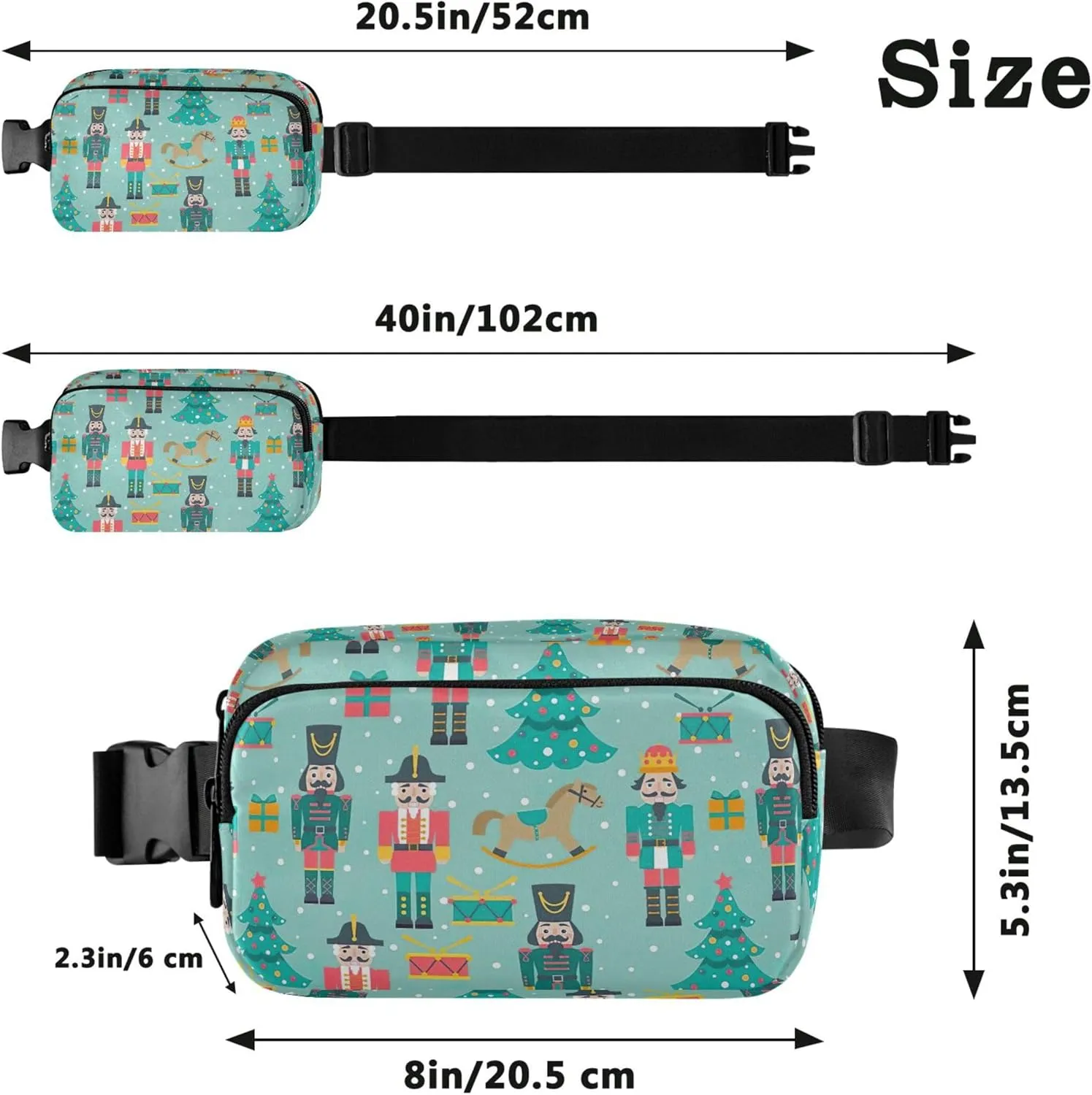Customized Christmas Tree Nutcracker Women Fanny Pack Belt Bags Hip Pack Waterproof Cartoon Cross Body Waist Purse