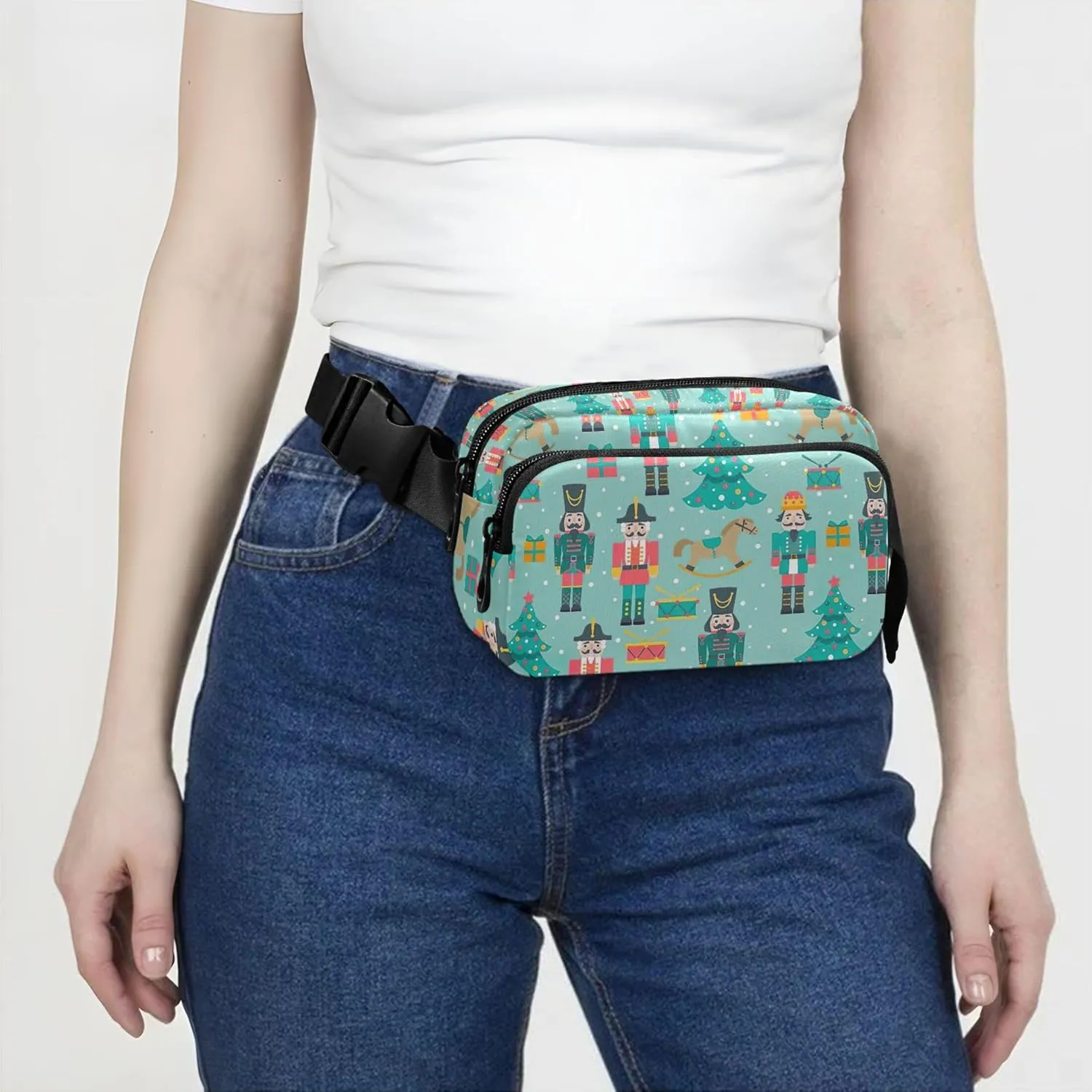 Customized Christmas Tree Nutcracker Women Fanny Pack Belt Bags Hip Pack Waterproof Cartoon Cross Body Waist Purse
