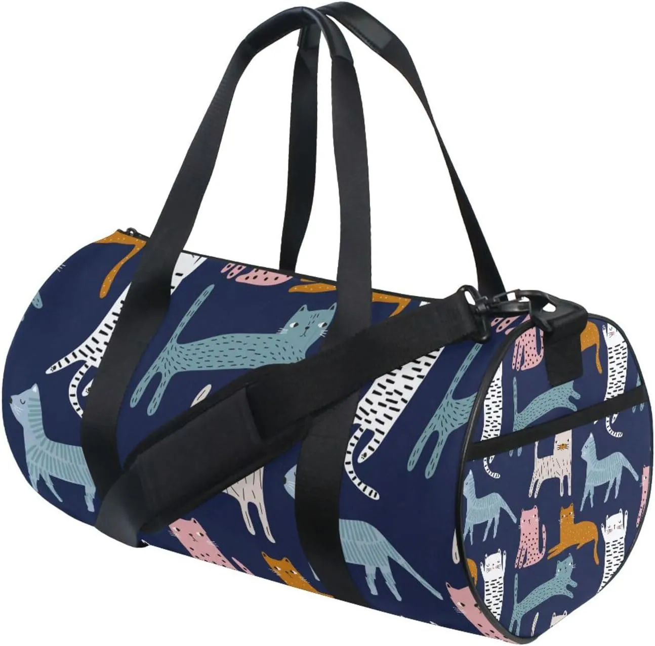 Cute Colorful Cats Creative Childish Cats on Dark Blue Portable Gym Bag, Travel Bag, Luggage bag, Sports Bag, Toiletry Bag with Handles, Detachable Shoulder Strap 17.6 x 9 x 9 inch