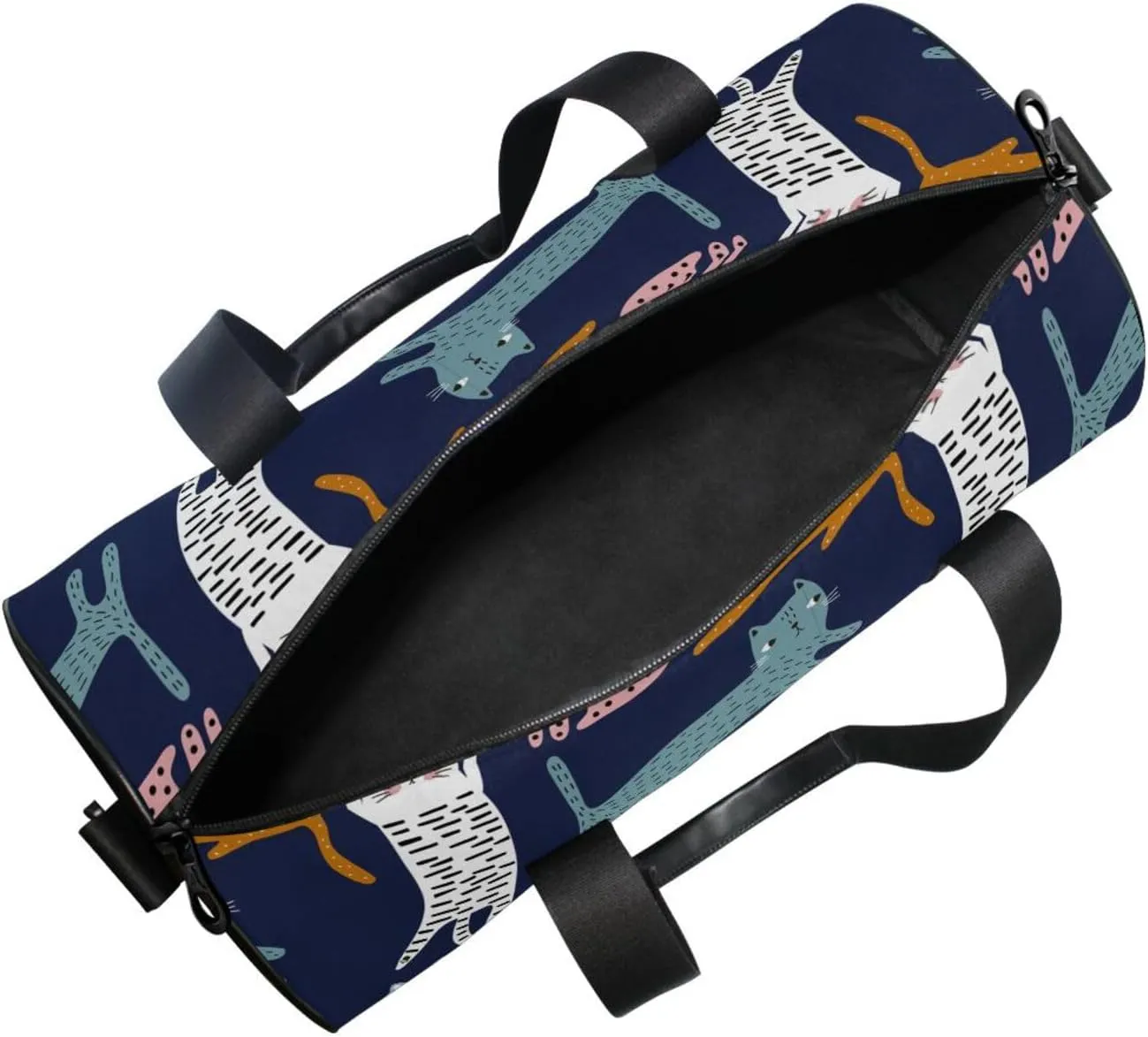 Cute Colorful Cats Creative Childish Cats on Dark Blue Portable Gym Bag, Travel Bag, Luggage bag, Sports Bag, Toiletry Bag with Handles, Detachable Shoulder Strap 17.6 x 9 x 9 inch