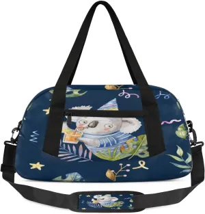 Cute Koala Drinking Fruit Juice Waterproof Sports Gym Bag Portable Dance Gymnastics Work Out Bag Lightweight Travel Duffel Bag Overnight Weekender Bag