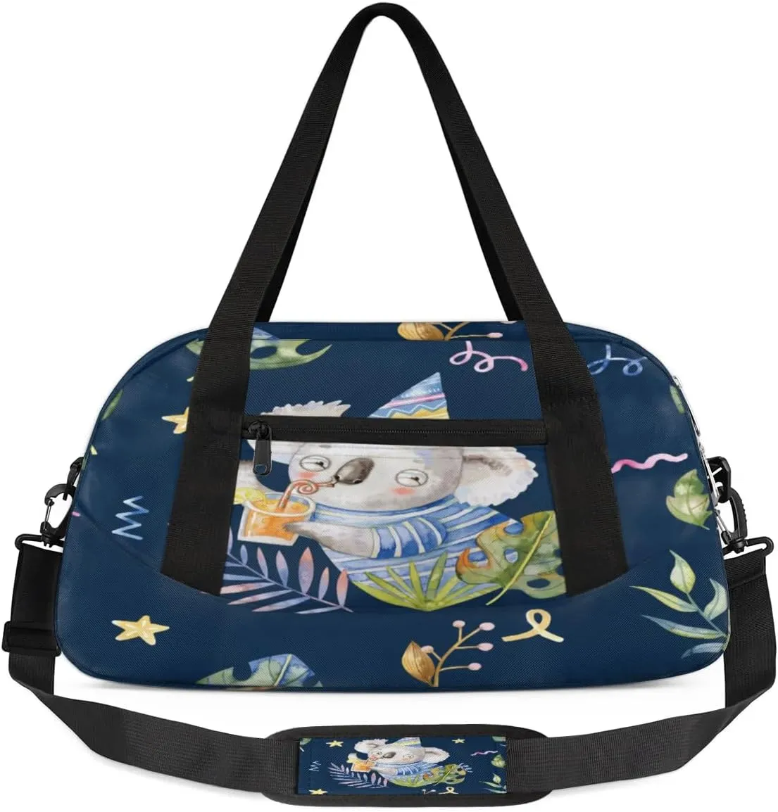 Cute Koala Drinking Fruit Juice Waterproof Sports Gym Bag Portable Dance Gymnastics Work Out Bag Lightweight Travel Duffel Bag Overnight Weekender Bag