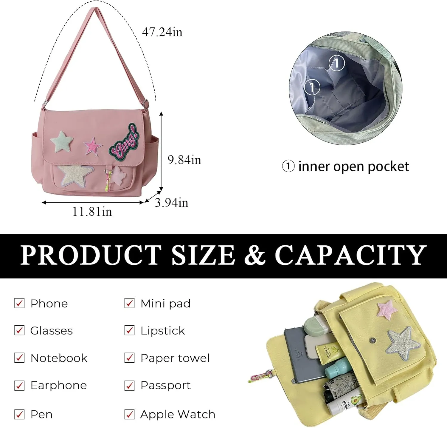Cute Messenger Bag, Crossbody Bags for Women Kawaii Messenger Bags Purses