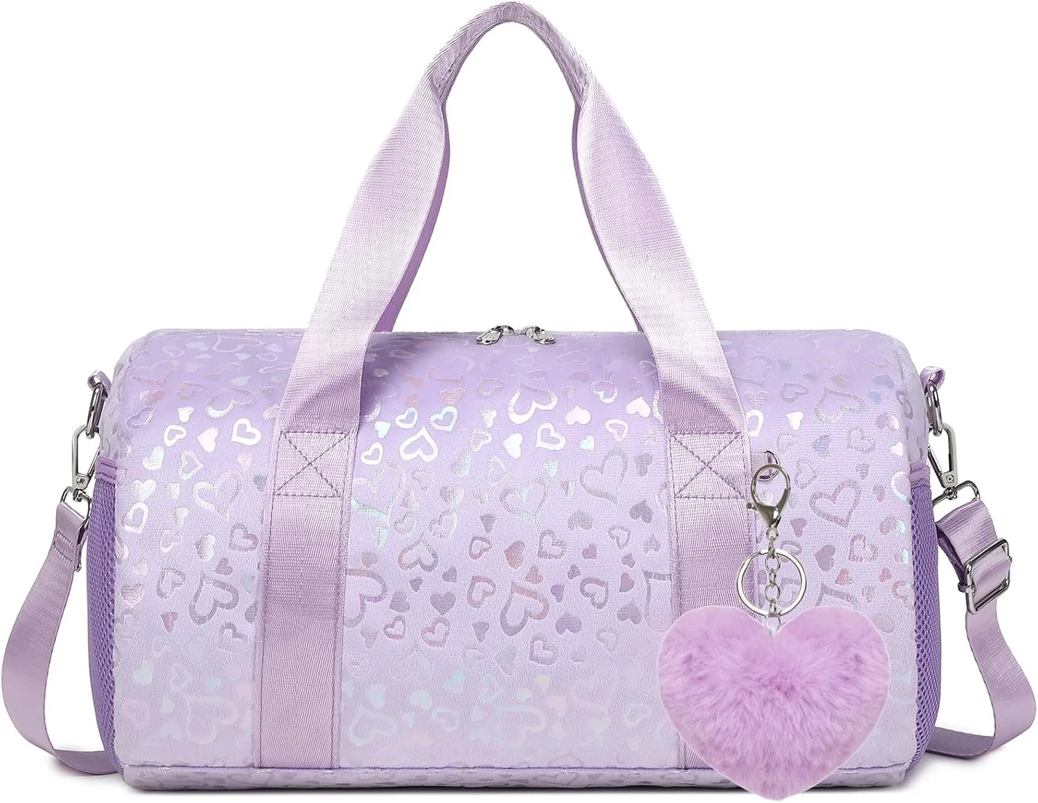 Dance Bags for Little Girls, Purple Soft Plush with Plush Pendant Ballet Bag Gymnastics Sport Bag Overnight Travel Sleepover Bags with Wet and Dry for Kids Girls