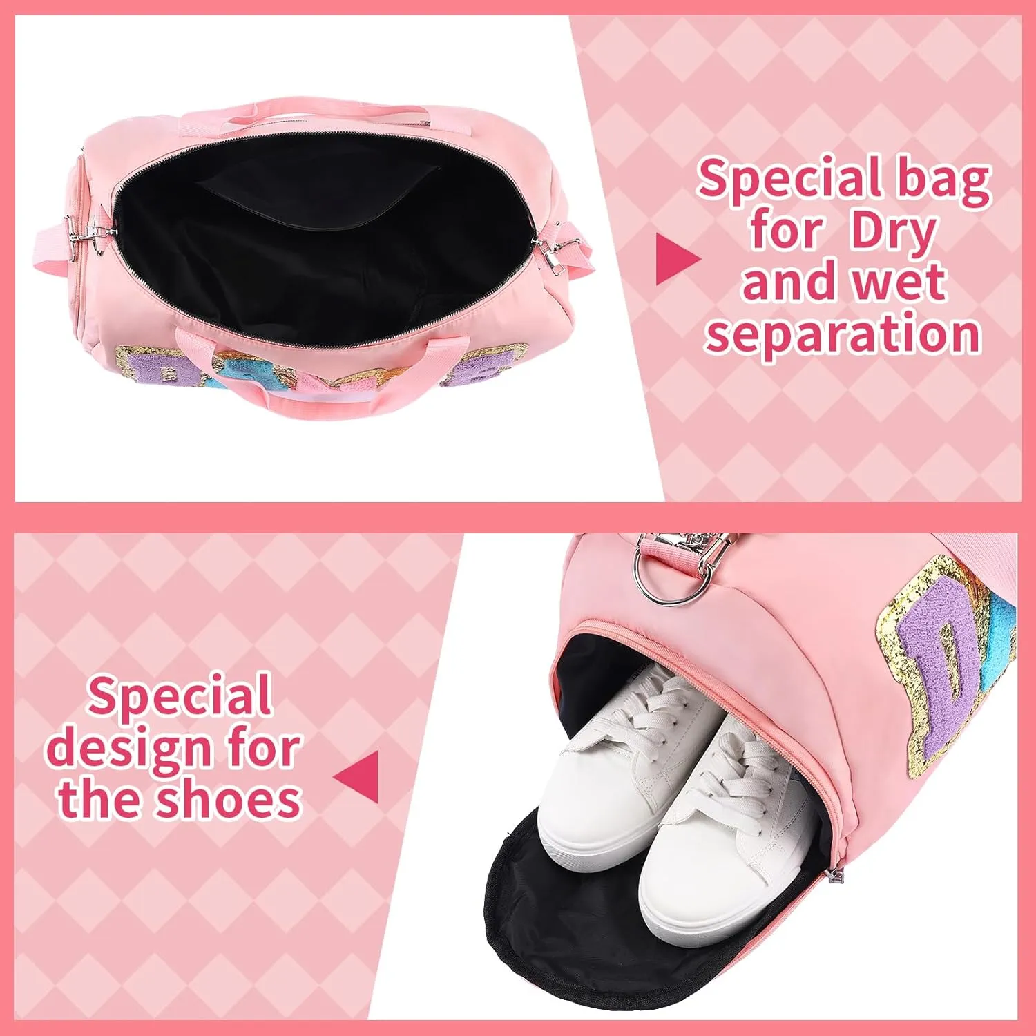 Dance Duffle Bag for women Bag with Adjustable Carry Strap and Handy Pouch Dance Backpack for Dancers(Pink)