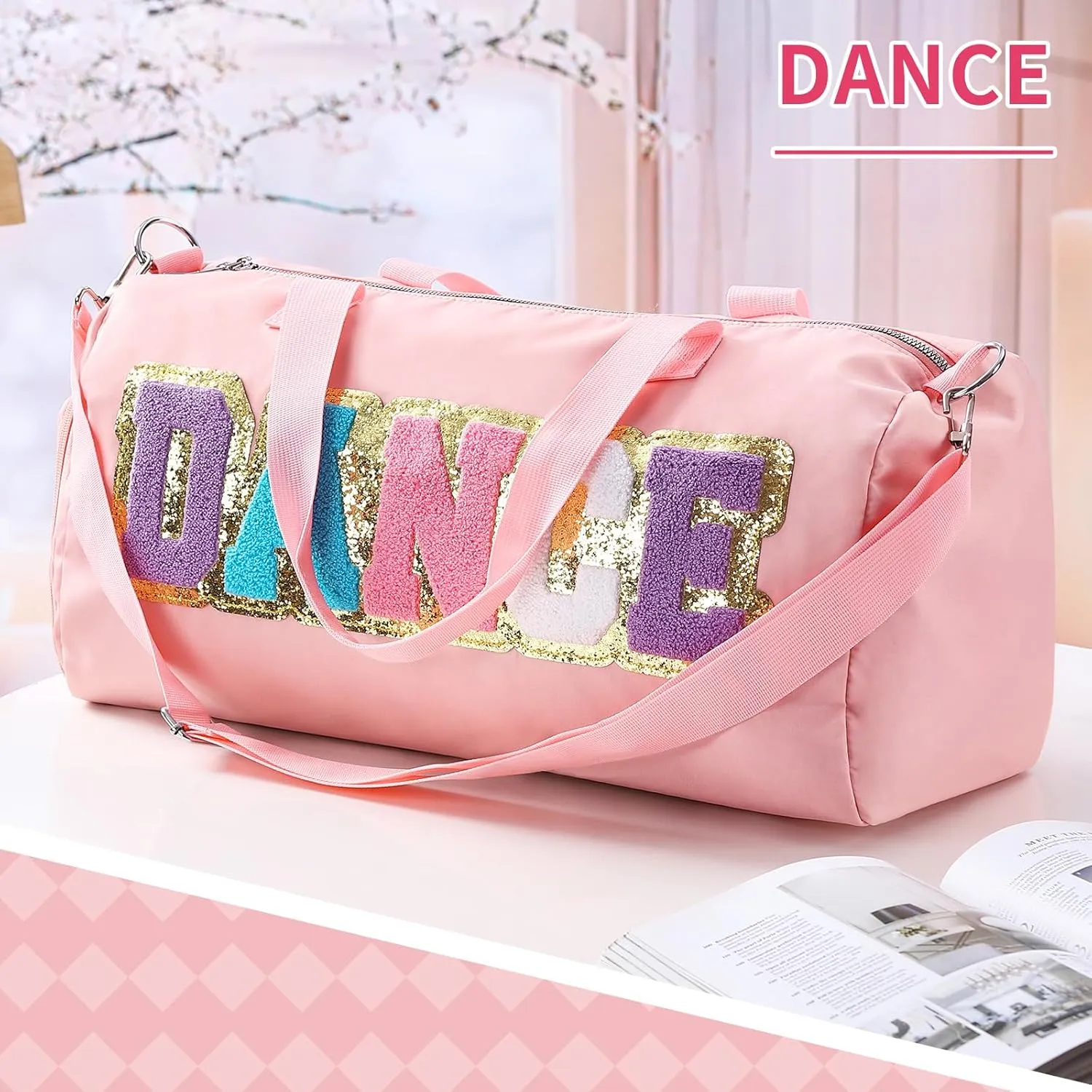 Dance Duffle Bag for women Bag with Adjustable Carry Strap and Handy Pouch Dance Backpack for Dancers(Pink)