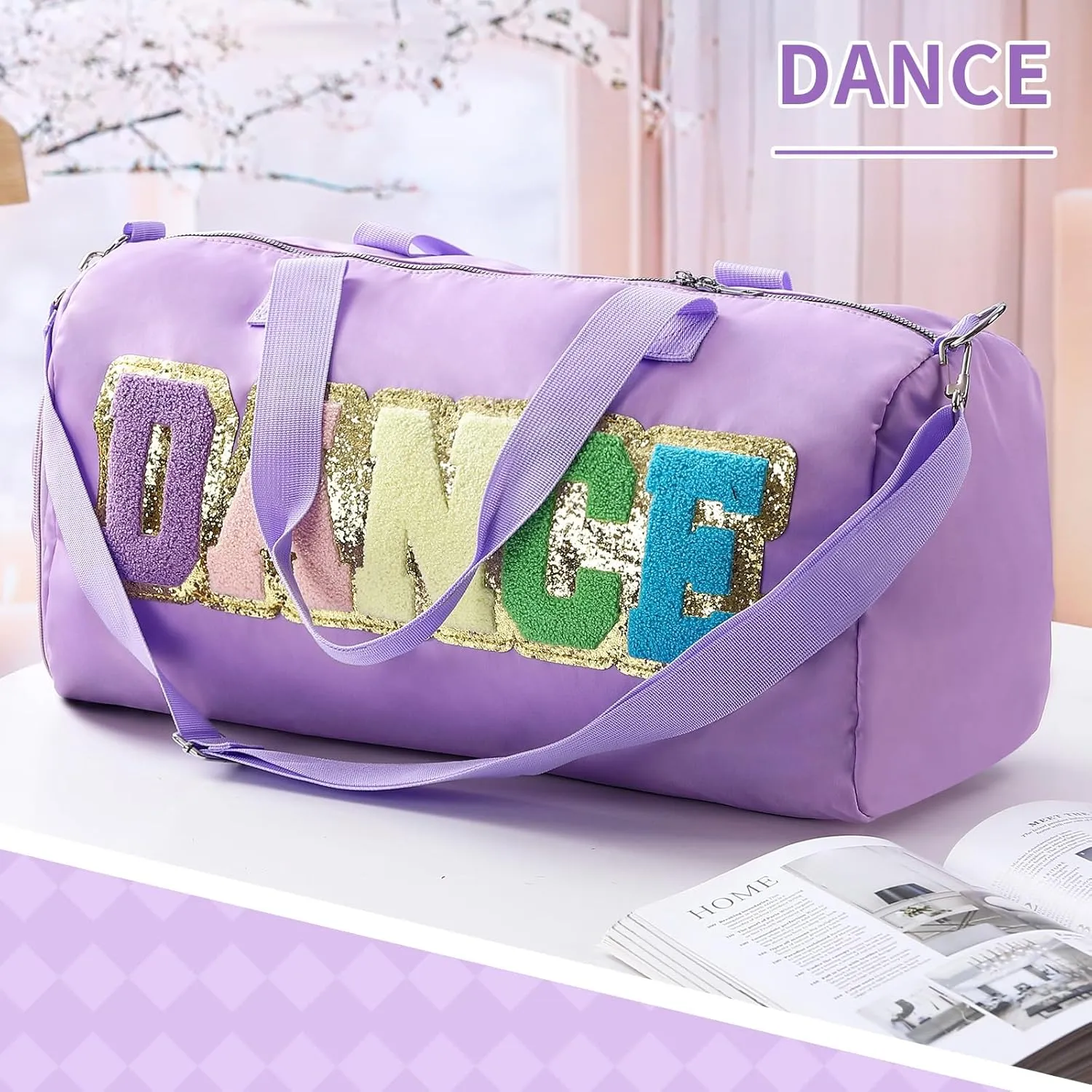 Dance Duffle Bag for women Bag with Adjustable Carry Strap and Handy Pouch Dance Backpack for Dancers(Purple)