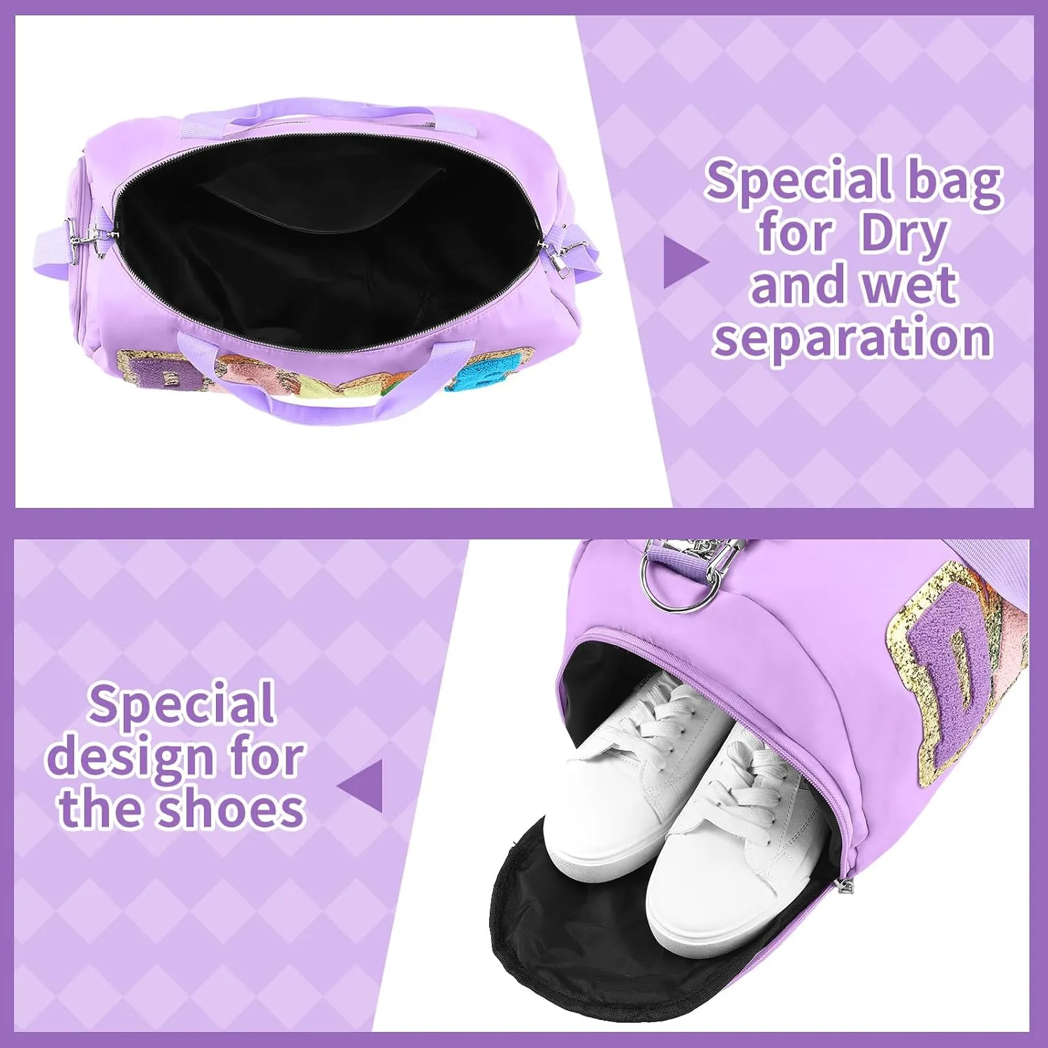 Dance Duffle Bag for women Bag with Adjustable Carry Strap and Handy Pouch Dance Backpack for Dancers(Purple)