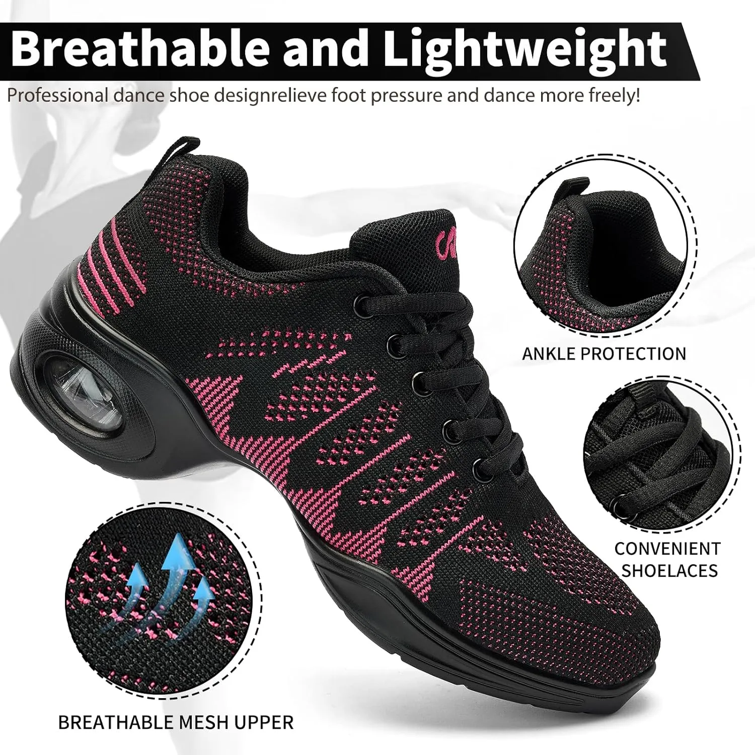 Dance Shoes for Women Jazz Shoes Women Dance Sneakers Breathable Air Cushion Split Sole Athletic Walking Dance Shoes Platform Shoe