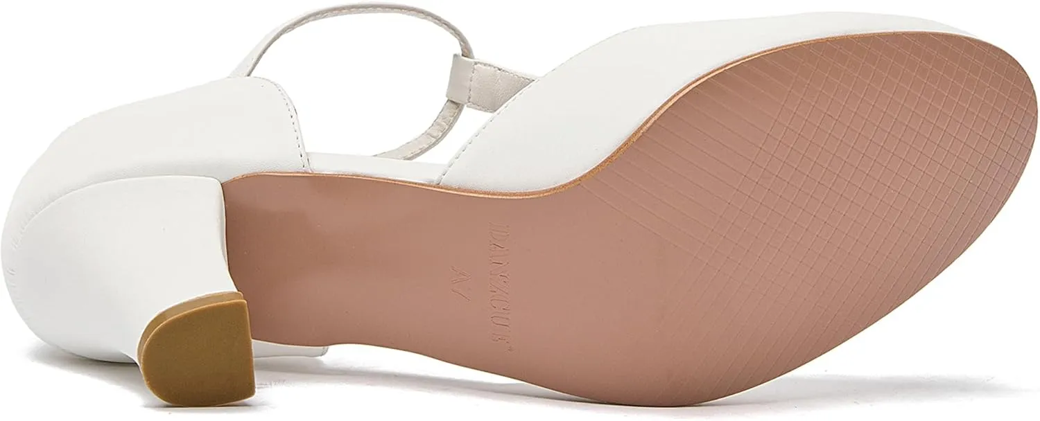 Danzcue T-Strap Character Dance Shoes for Women Big Kid, Ballroom Dance Shoes, 3 Inch / 2.3 Inch Heel,