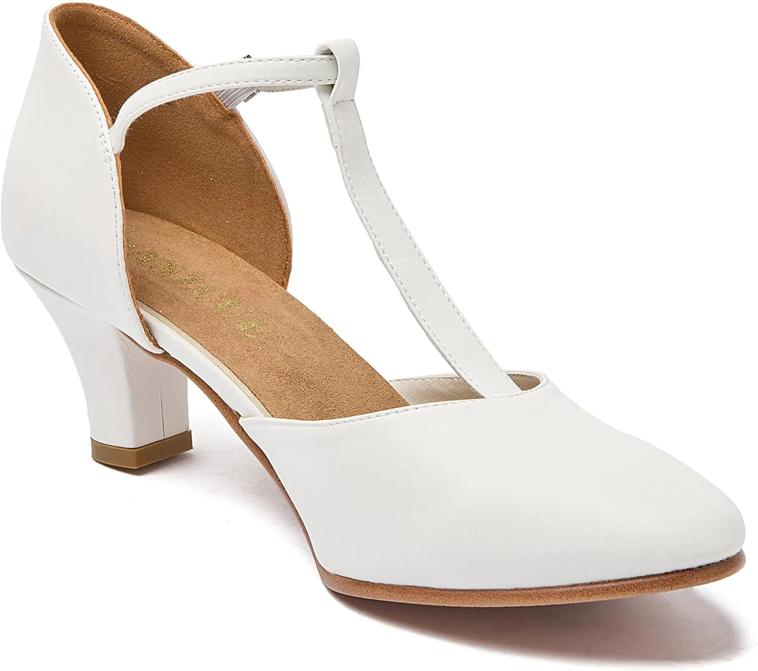 Danzcue T-Strap Character Dance Shoes for Women Big Kid, Ballroom Dance Shoes, 3 Inch / 2.3 Inch Heel,