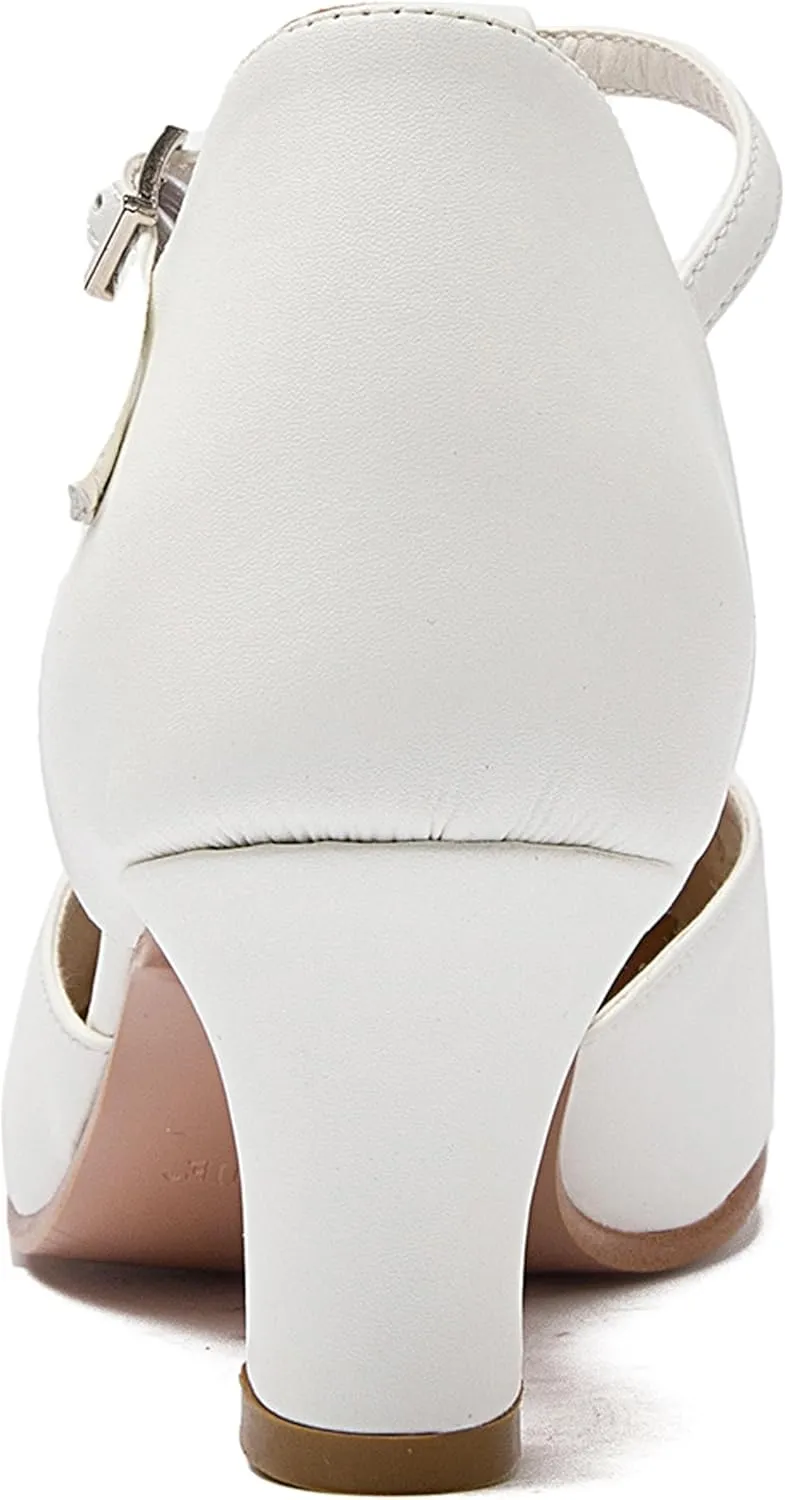 Danzcue T-Strap Character Dance Shoes for Women Big Kid, Ballroom Dance Shoes, 3 Inch / 2.3 Inch Heel,