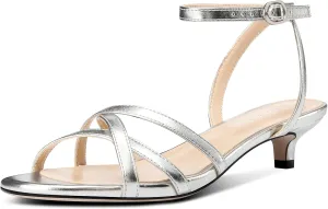 DearOnly Womens Ankle Strap Peep Open Toe Low Heels Strappy Kitten Heel Sandals Slingback Prom Buckle Dress Shoes 1.4 Inches Heels