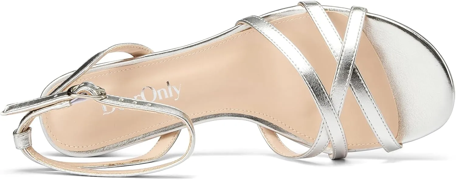 DearOnly Womens Ankle Strap Peep Open Toe Low Heels Strappy Kitten Heel Sandals Slingback Prom Buckle Dress Shoes 1.4 Inches Heels
