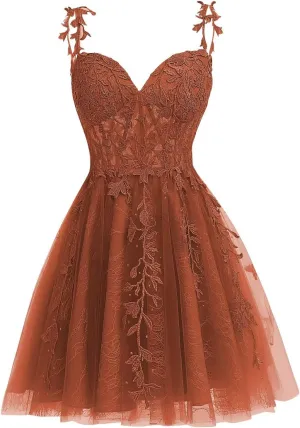 Dessiny Junior's Spaghetti Straps Short Prom Dresses Lace for Teens 2024 Tulle Homecoming Dress Cocktail Gowns DE04