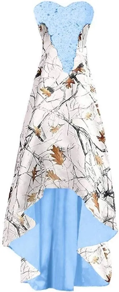 DINGZANCAMO Camouflage and Lace Wedding Dresses High Low Bridesmaid Dress Prom Gowns