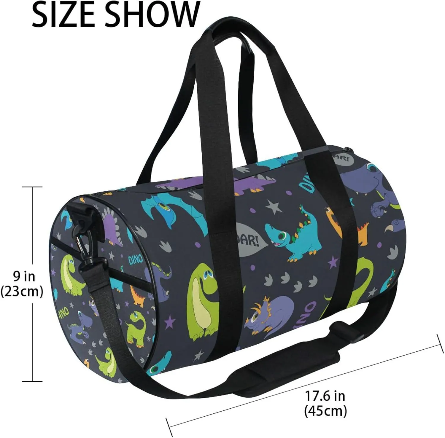 Dinosaurs Roaring Pterodactyl Triceratops Stegosaurus Portable Gym Bag, Travel Bag, Luggage bag, Sports Bag, Toiletry Bag with Handles, Detachable Shoulder Strap 17.6 x 9 x 9 inch