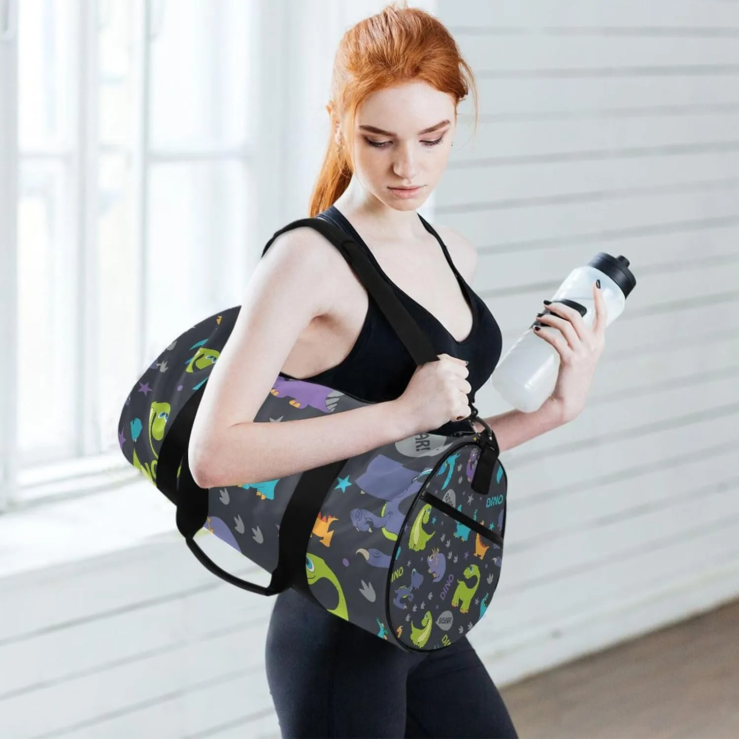 Dinosaurs Roaring Pterodactyl Triceratops Stegosaurus Portable Gym Bag, Travel Bag, Luggage bag, Sports Bag, Toiletry Bag with Handles, Detachable Shoulder Strap 17.6 x 9 x 9 inch