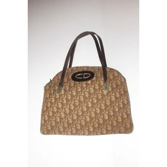 Dior Brown Trotter Print Top Handle Satchel w CD Patch