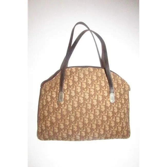 Dior Brown Trotter Print Top Handle Satchel w CD Patch