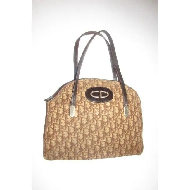 Dior Brown Trotter Print Top Handle Satchel w CD Patch