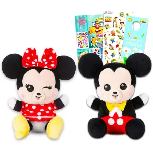 Disney Mickey & Minnie Mouse Wishables Plush - 2 Piece Set with 4" Mickey & Minnie Dolls, Stickers and More | Party Favors Bundle (Birthday Party Supplies)