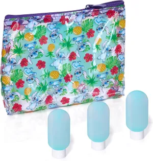 Disney Stitch Travel Bag and Bottle Set Official License, Clear Toiletry Bag with Three 3 oz Squeeze Bottles, Travel
