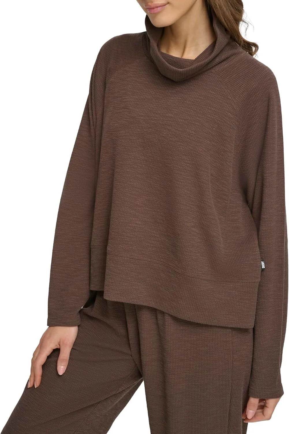 DKNY Women's Performance Pullover Tech Slub Funnel Neck