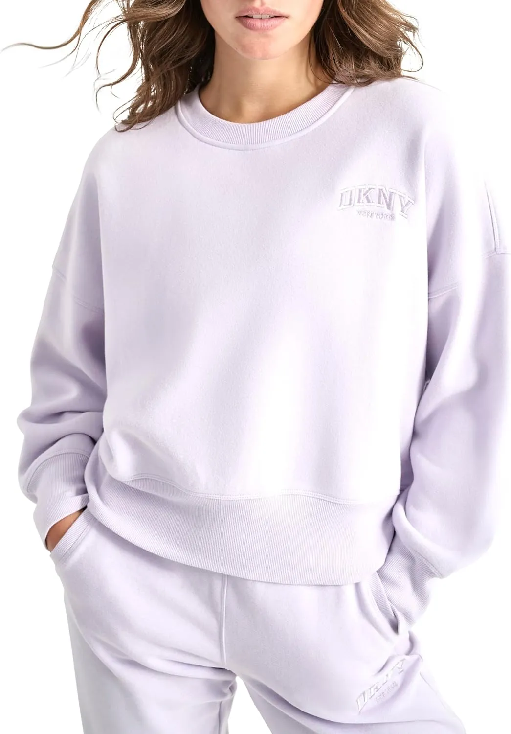 DKNY womens Varsity Embroidered Logo Crewneck Sweatshirt