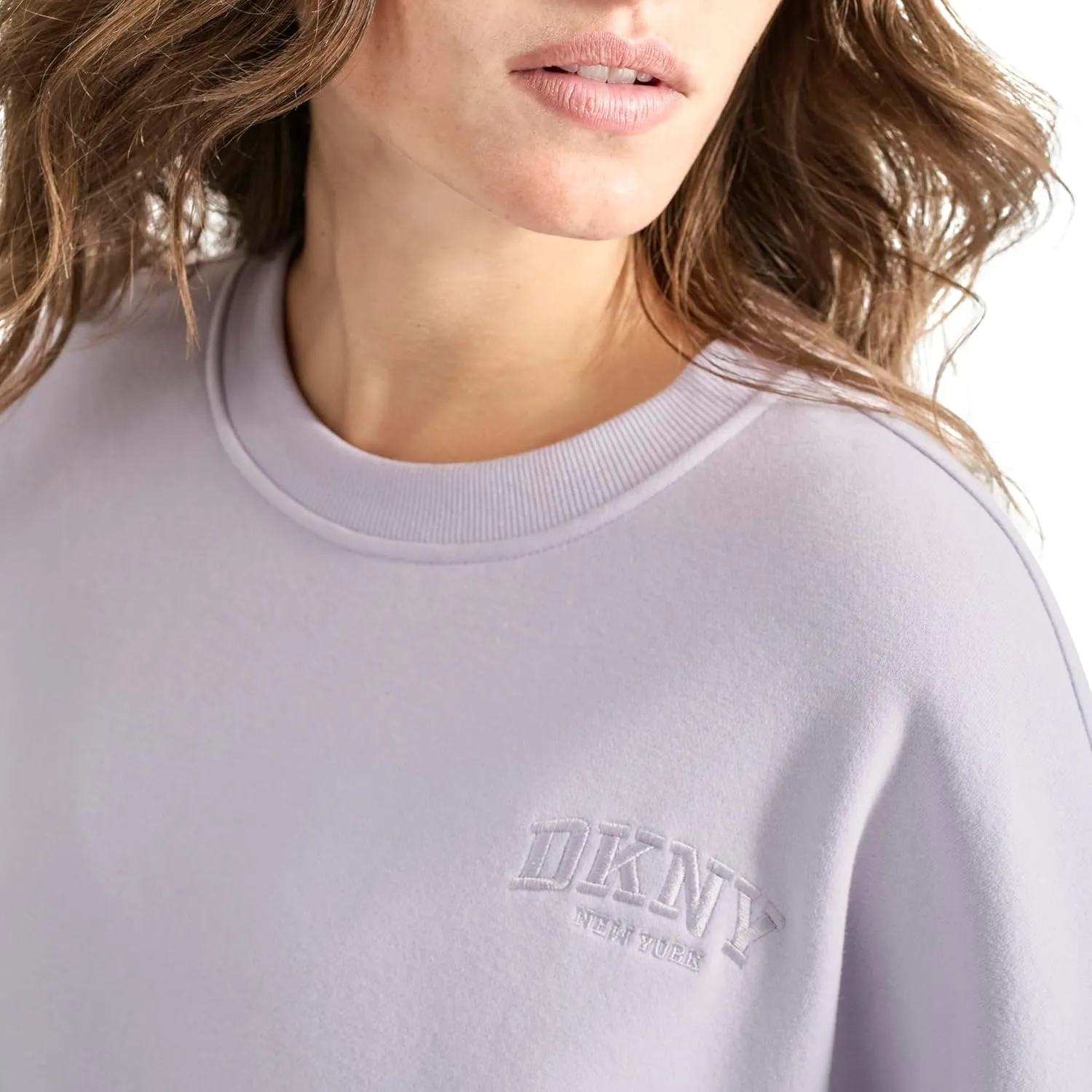 DKNY womens Varsity Embroidered Logo Crewneck Sweatshirt