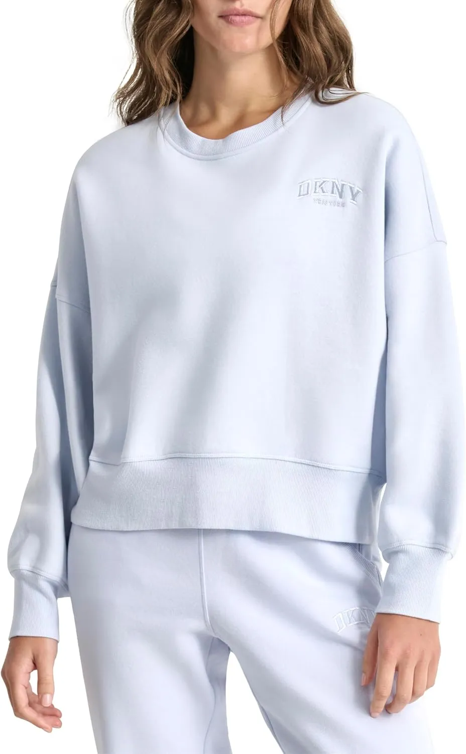 DKNY womens Varsity Embroidered Logo Crewneck Sweatshirt