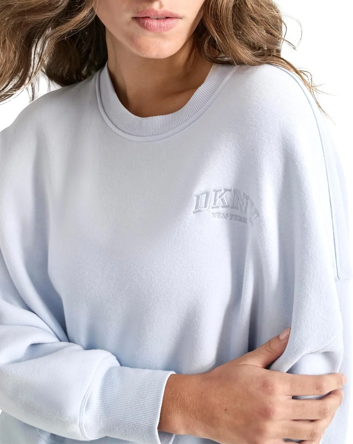 DKNY womens Varsity Embroidered Logo Crewneck Sweatshirt