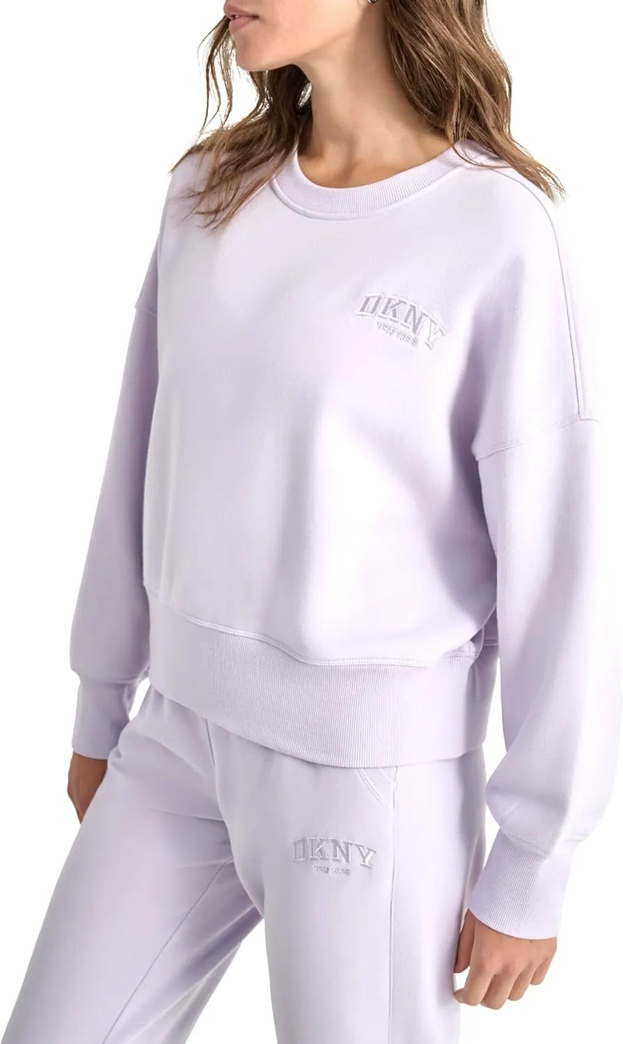 DKNY womens Varsity Embroidered Logo Crewneck Sweatshirt