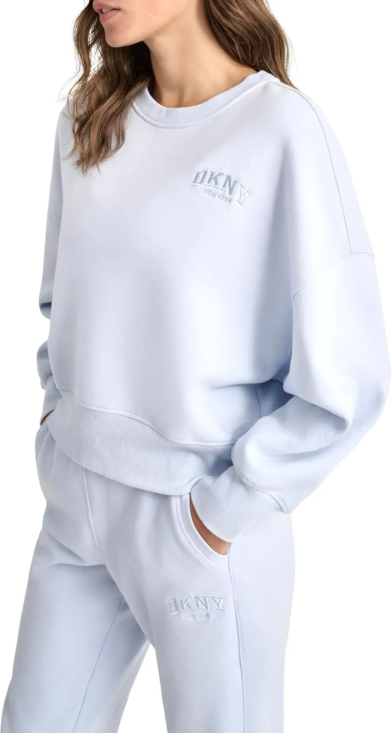 DKNY womens Varsity Embroidered Logo Crewneck Sweatshirt