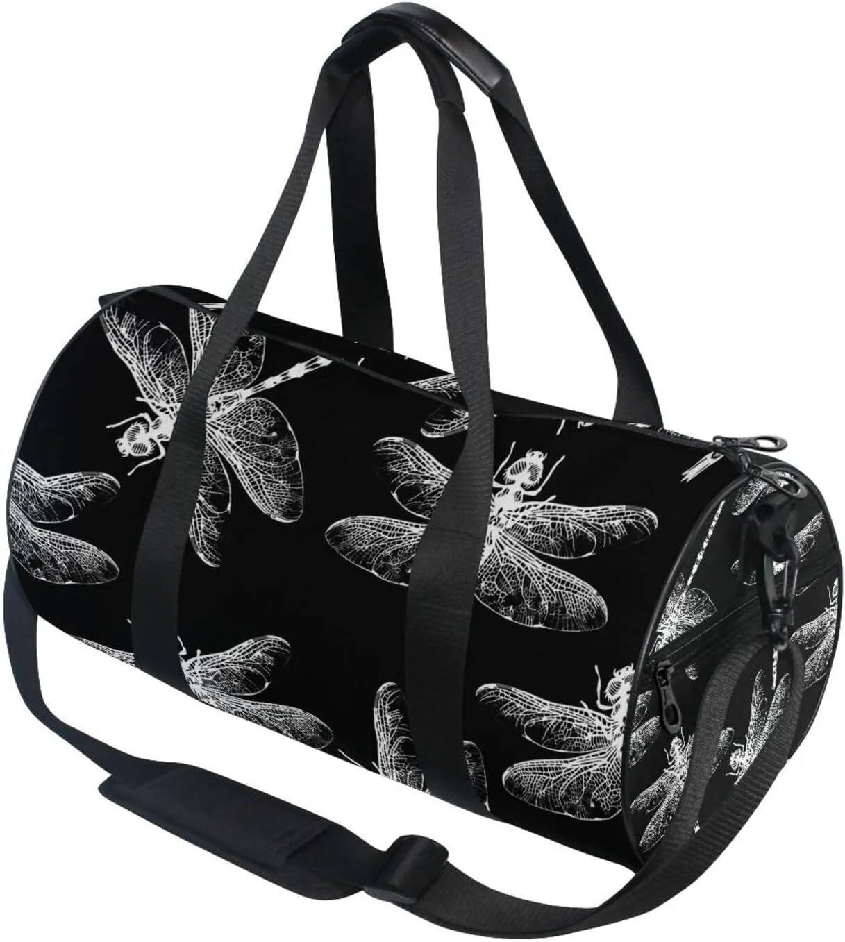 Dragonfly Black White Portable Gym Bag, Travel Bag, Luggage bag, Sports Bag, Toiletry Bag with Handles, Detachable Shoulder Strap 17.6 x 9 x 9 inch