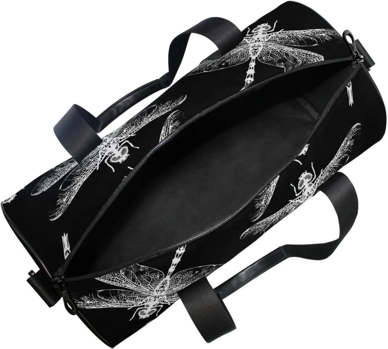 Dragonfly Black White Portable Gym Bag, Travel Bag, Luggage bag, Sports Bag, Toiletry Bag with Handles, Detachable Shoulder Strap 17.6 x 9 x 9 inch