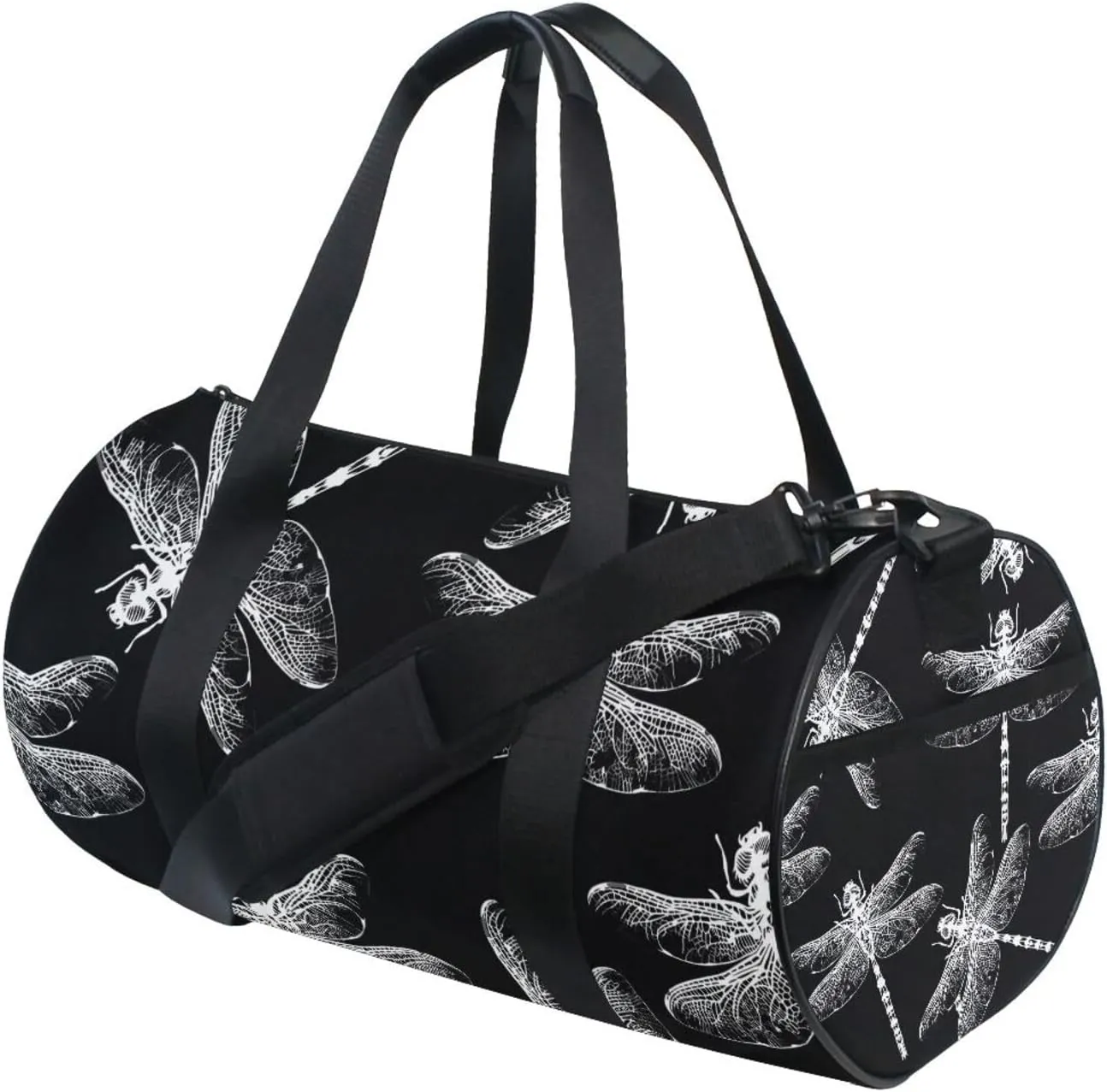 Dragonfly Black White Portable Gym Bag, Travel Bag, Luggage bag, Sports Bag, Toiletry Bag with Handles, Detachable Shoulder Strap 17.6 x 9 x 9 inch