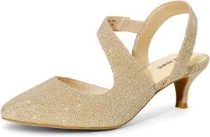 DREAM PAIRS Kitten Heels for Women Closed Toe Pointed Toe Low Heel Strappy Pumps Party Dance Wedding Dress Shoes for Women