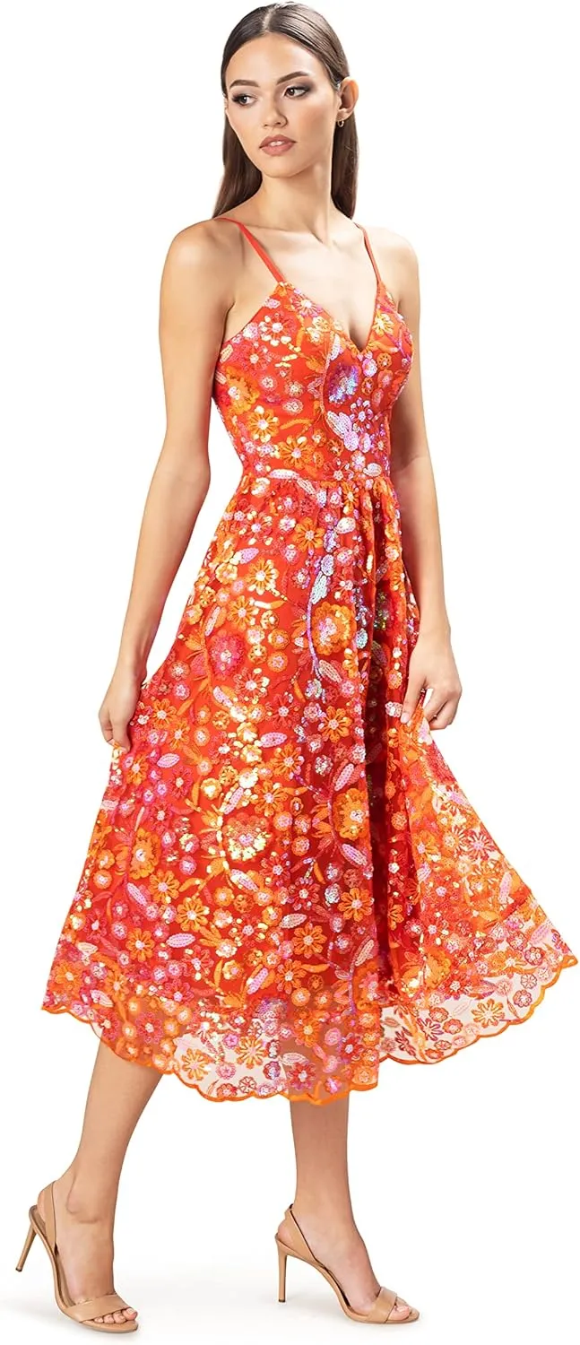 Dress the Population Women's Maren Fit and Flare Midi Dress