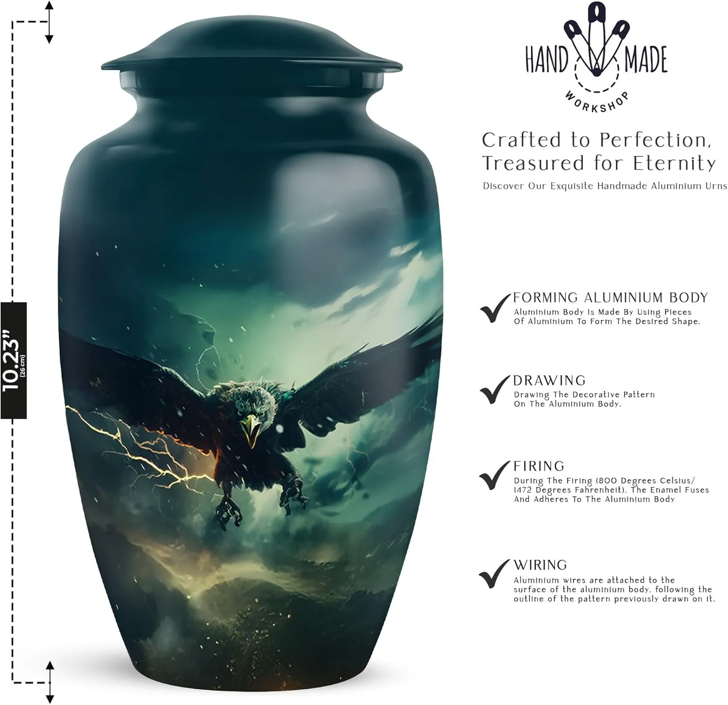 Eagle in Thundercloud Sky - Eagle Urns for Human Ashes Adult - 10 Inch, Extra Large Urns - Cremation Urn for Mom & Dad - Urn for Ashes for Women - Mom Memorial Ash Holder (Include Velvet Bag)