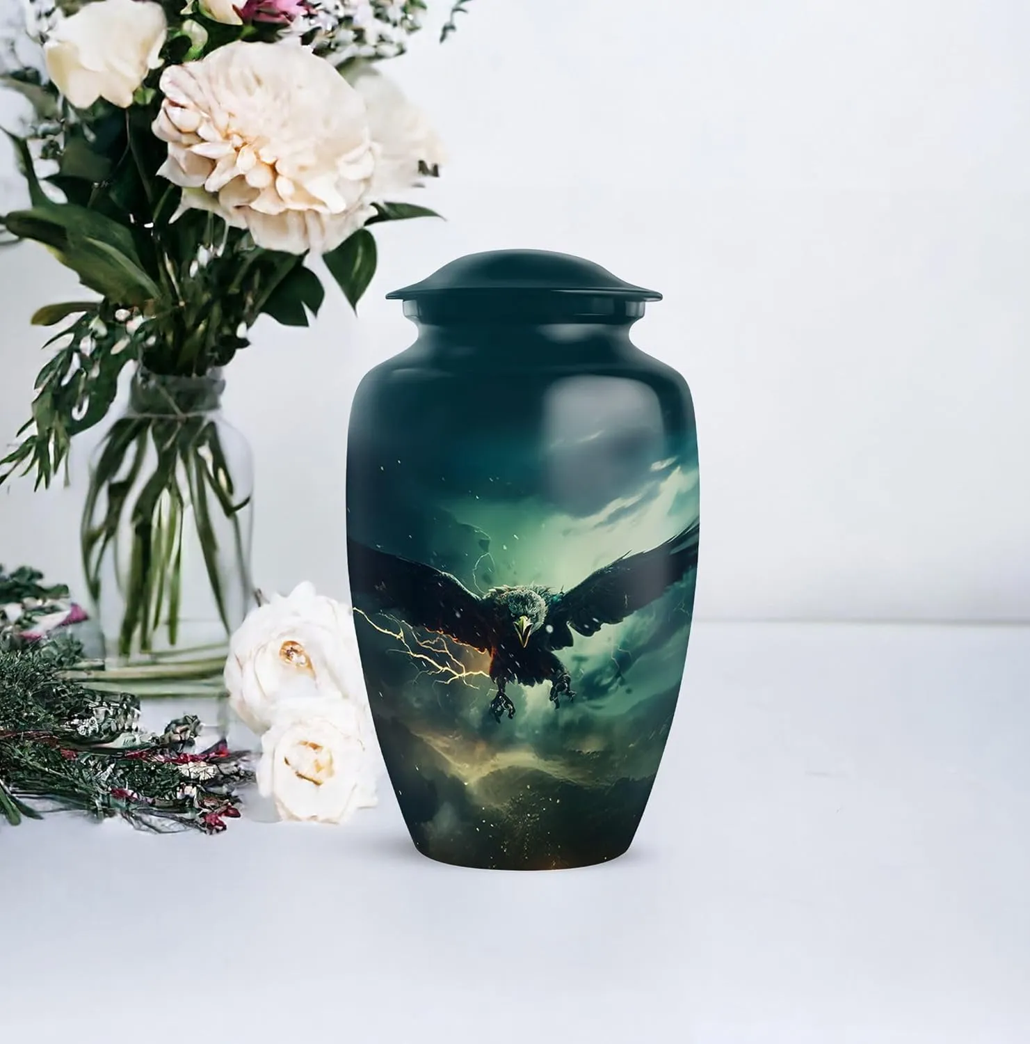 Eagle in Thundercloud Sky - Eagle Urns for Human Ashes Adult - 10 Inch, Extra Large Urns - Cremation Urn for Mom & Dad - Urn for Ashes for Women - Mom Memorial Ash Holder (Include Velvet Bag)