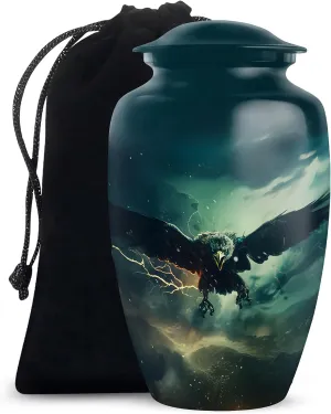 Eagle in Thundercloud Sky - Eagle Urns for Human Ashes Adult - 10 Inch, Extra Large Urns - Cremation Urn for Mom & Dad - Urn for Ashes for Women - Mom Memorial Ash Holder (Include Velvet Bag)